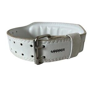 Uppper Weight Lifting Belt White Vegan Leather  Unisex Size M